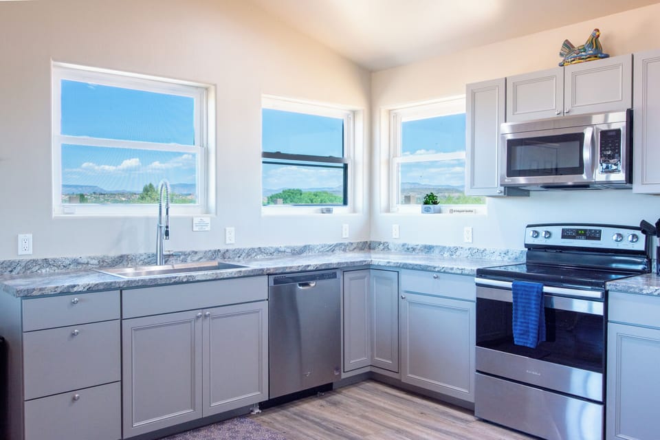 Kitchen with mountain views
