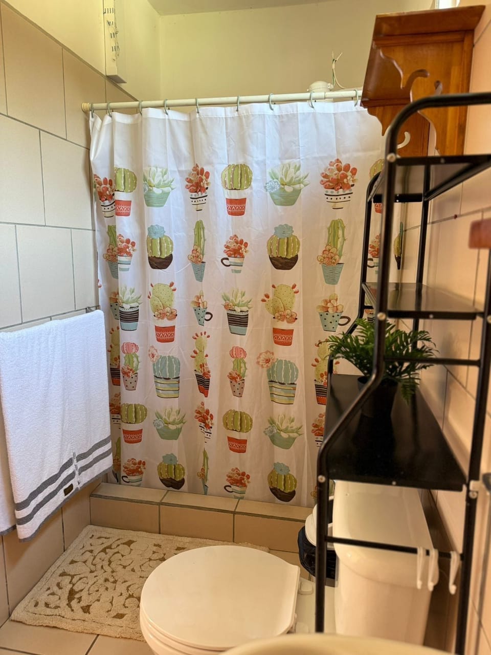 Shower, towels, soap, shampoo
