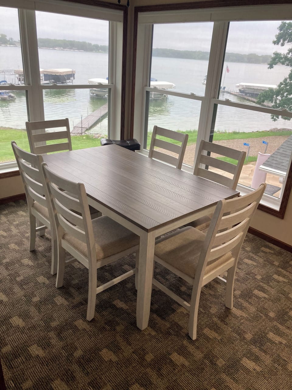 Game room with a view of the lake