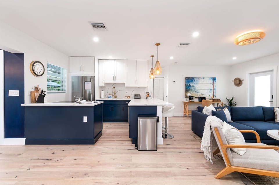 Bright, open kitchen perfect for preparing group meals or snacks between swims.