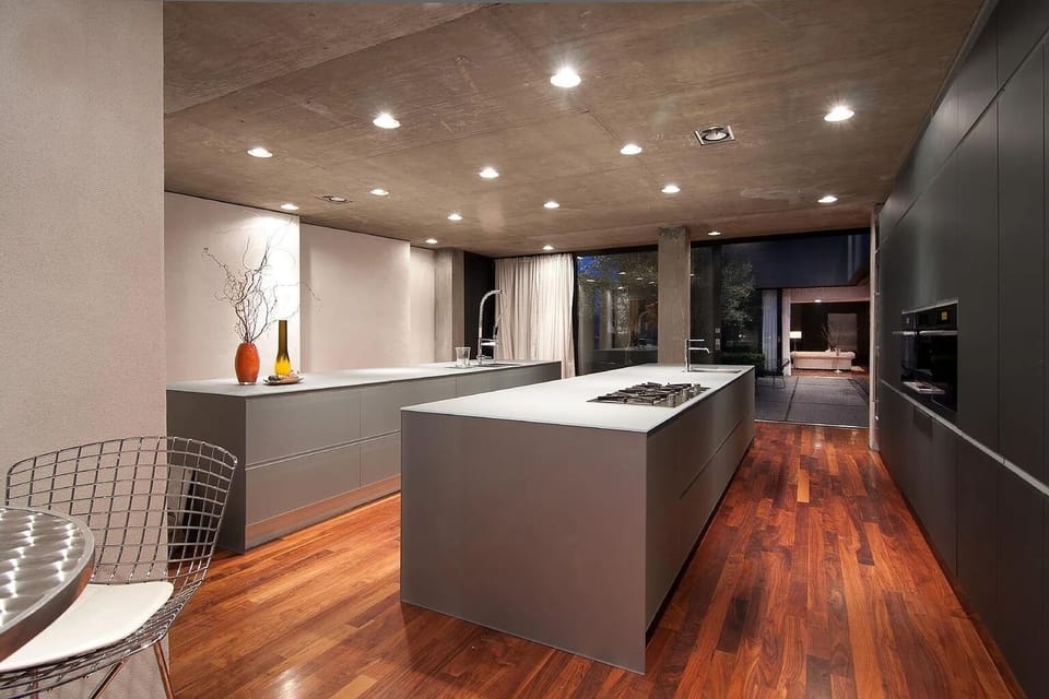 Chef;s dream kitchen with sleek design and city views
