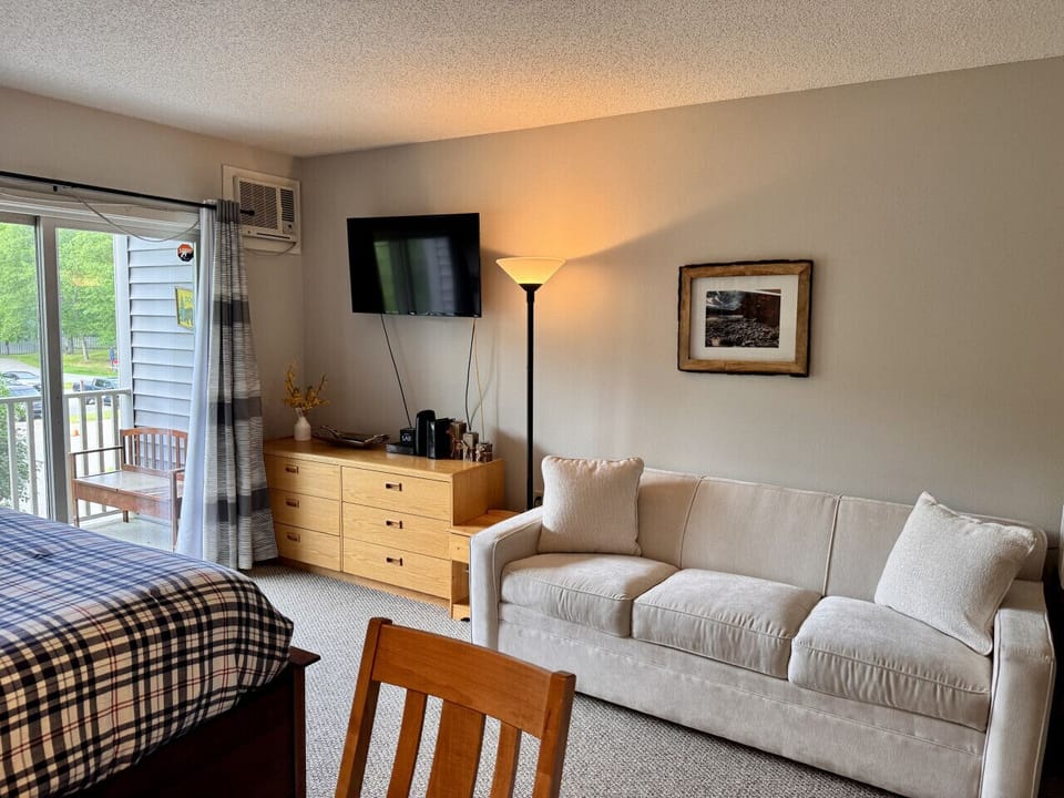 Our queen pullout couch and smart TV