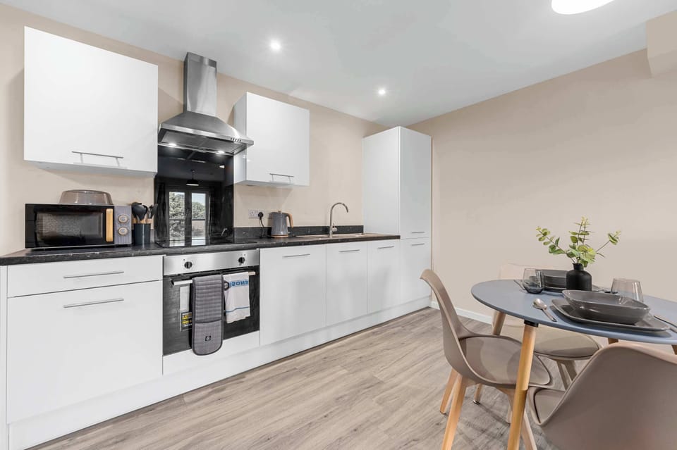 Modern kitchen fully stocked with everything you need to cook at home, from a quick snack to a full meal