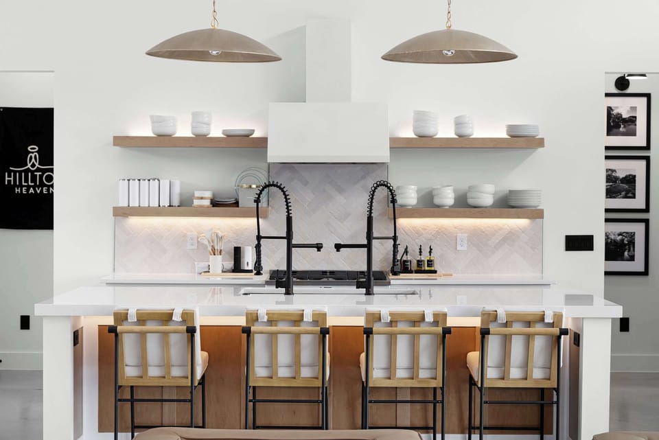 Kitchen island with stylish bar stools.