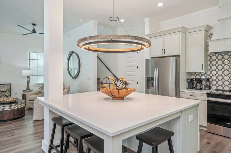 Kitchen island perfect for quick meals or a competitive family card game! 