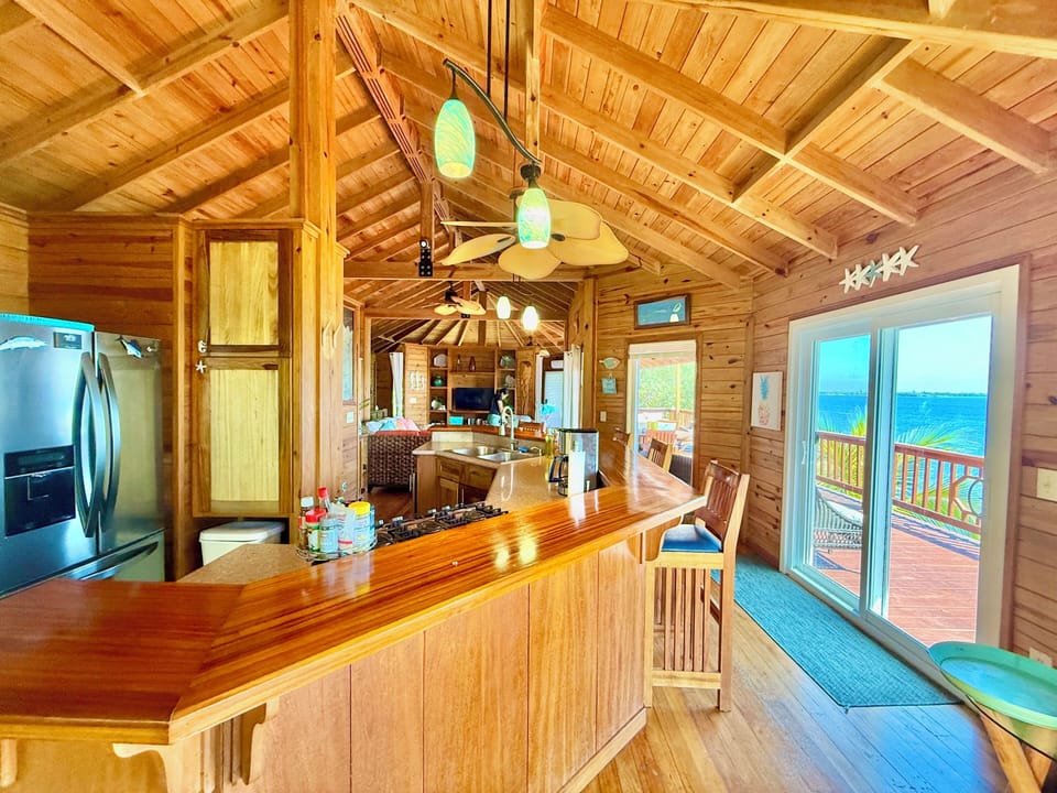 Kitchen & bar leading to the living room