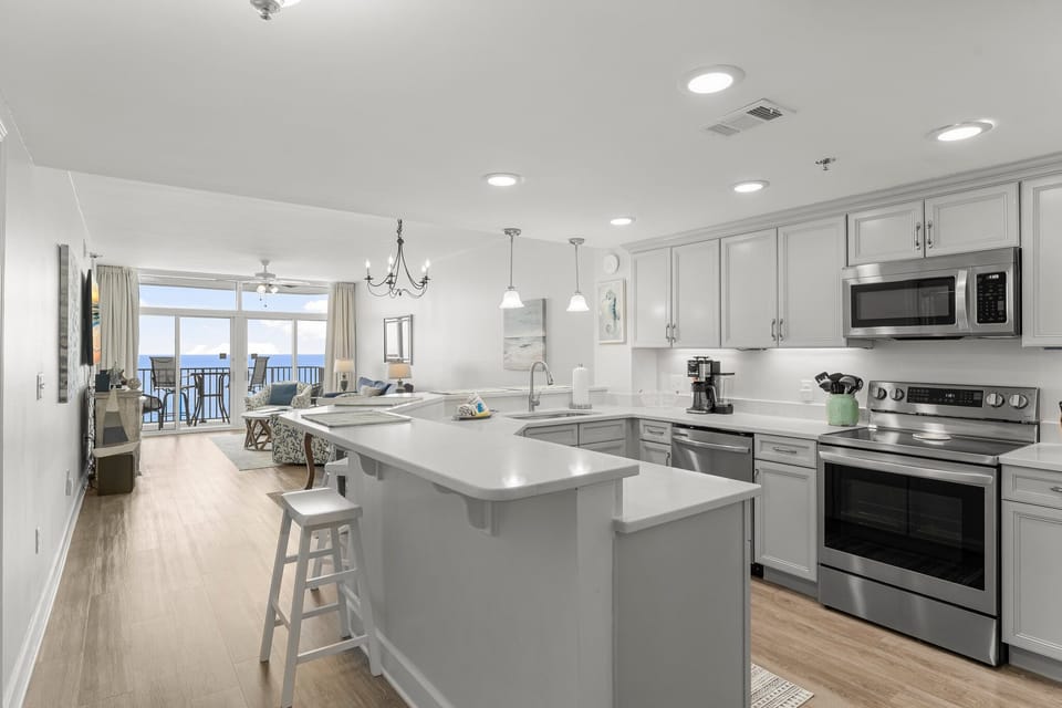 The Spacious Kitchen Has Views of the Gulf