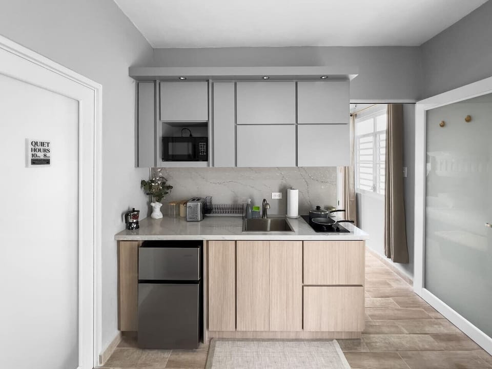 A fully equipped modern kitchen designed for convenience and efficiency.