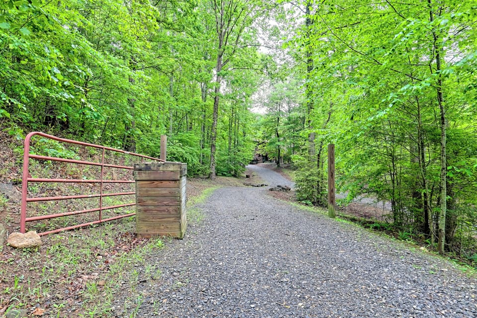 Gate going up driveway. 