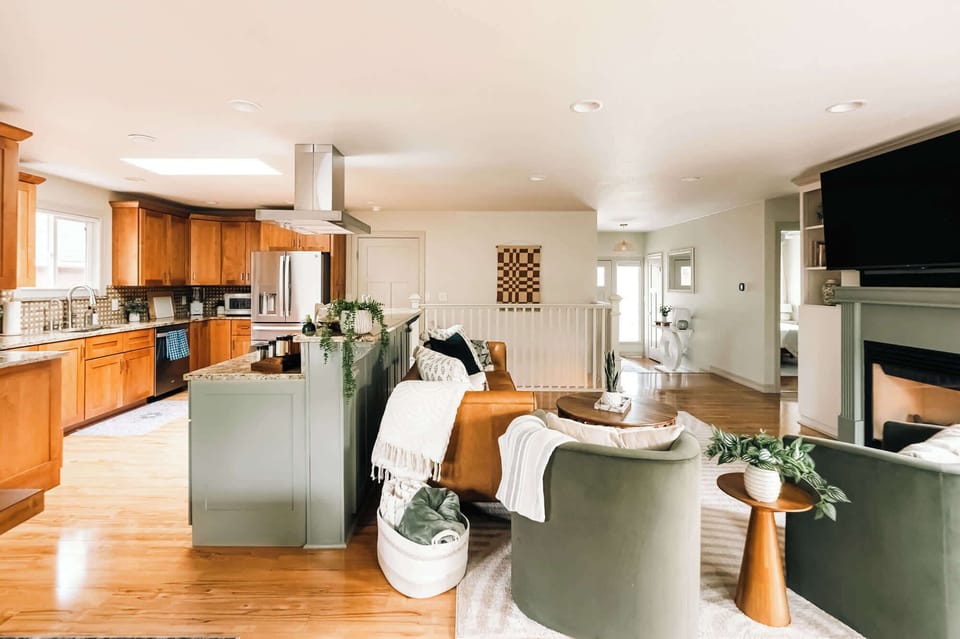 Living area and kitchen