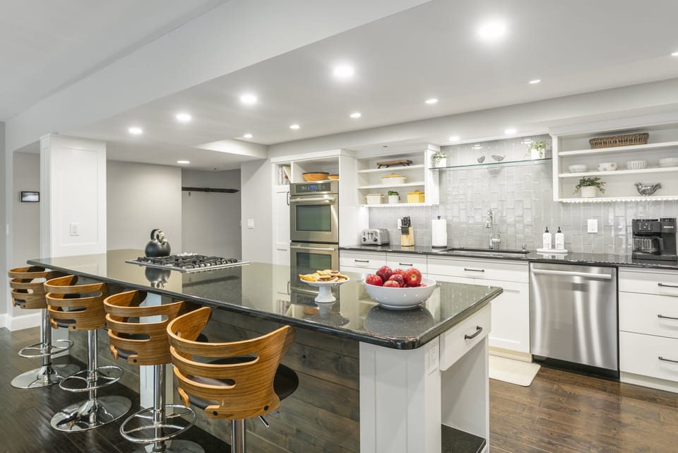 Indoors, Kitchen, Kitchen Island, Cooktop, Chair