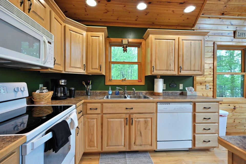 plenty of room for meal prep; well stocked kitchen