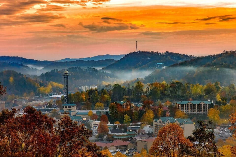 Sunset over The Smoky Mountains surrounding Gatlinburg.