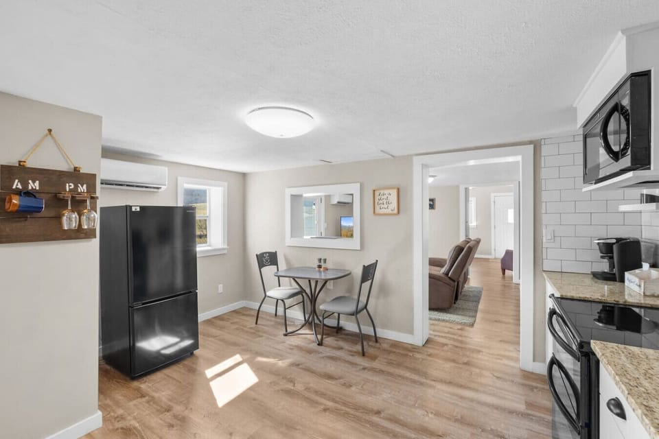 The kitchen includes a full suite of appliances as well as a Keurig Duo for multiple coffee options.