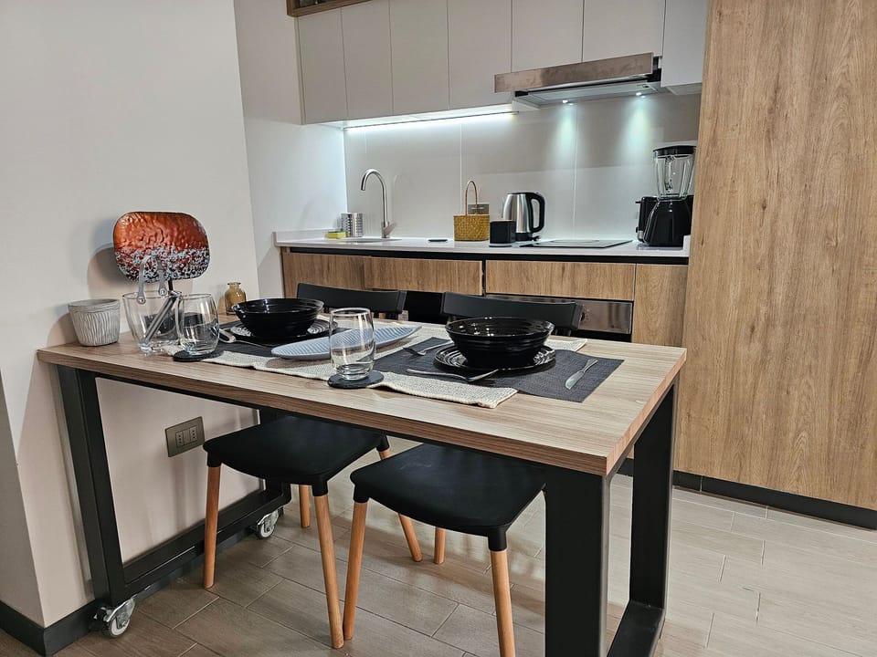 Apartment | Private kitchen | Full-size fridge, microwave, oven, stovetop