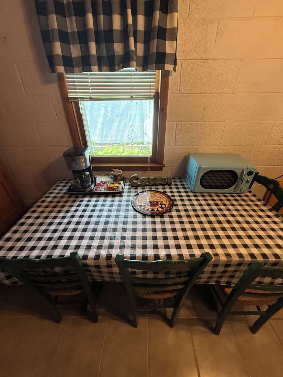 Microwave, coffee, tea, and hot chocolate station