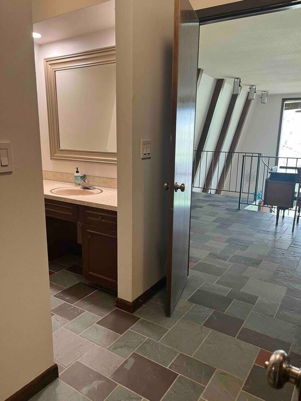 Spacious vanity with counter space and mirror