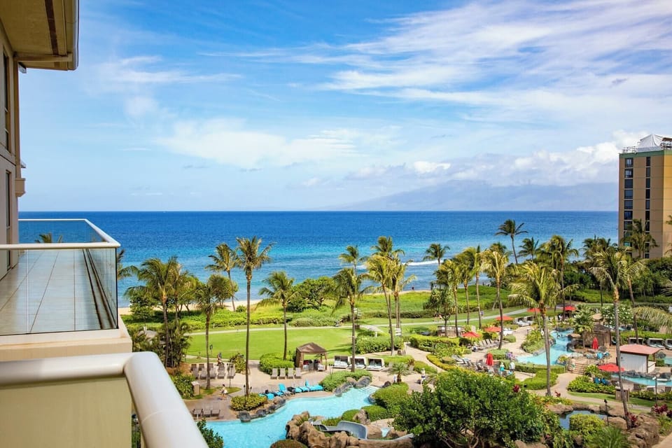 Oceanfront resort paradise with lush gardens and sparkling blue pools. HKH-648
