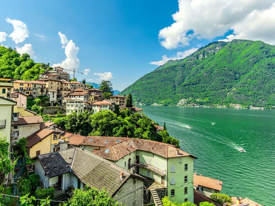 Cloud, Water, Sky, Building, Mountain, Green, Azure, Natural Landscape, House, Boat