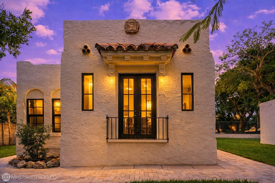 Timeless Spanish-style charm glowing under a lavender sunset sky—welcome to your private slice of paradise. 🌅✨