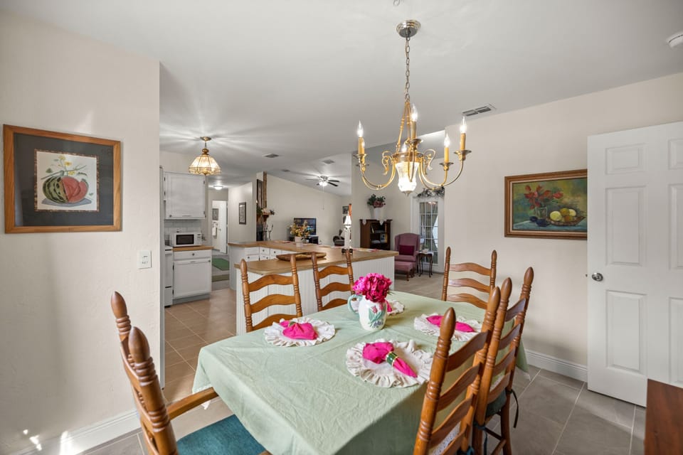 Spacious dining area with seating for six.