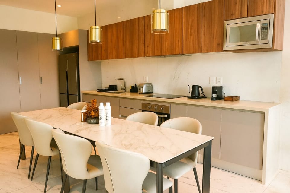 Luxury Penthouse, 3 Bedrooms, Terrace, City View | Private kitchen | Full-size fridge, microwave, oven, stovetop