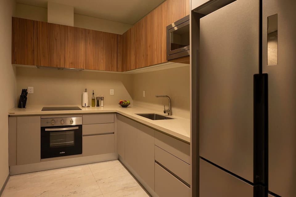 Exclusive Apartment, 1 Bedroom, Terrace, Courtyard View | Private kitchen | Full-size fridge, microwave, oven, stovetop