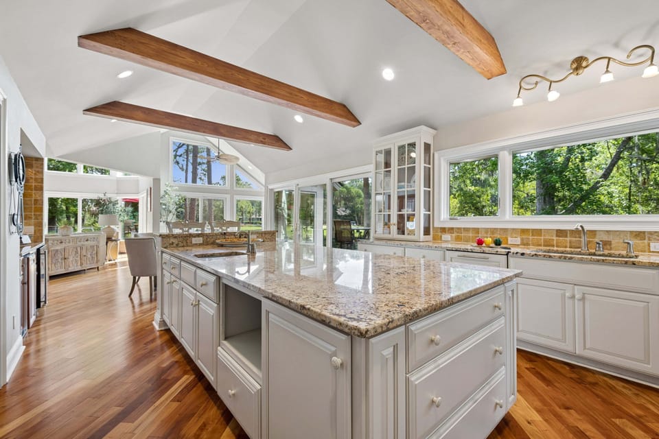 Chef-inspired kitchen with granite island.