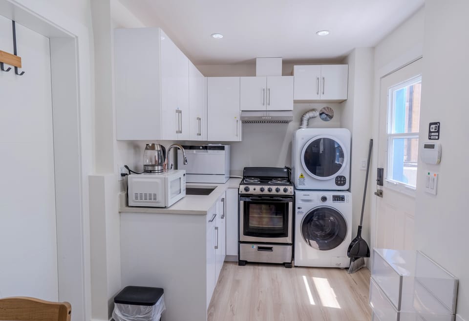 stove, range-hood, fridge, dishwasher, microwave, air fryer, washer and dryer