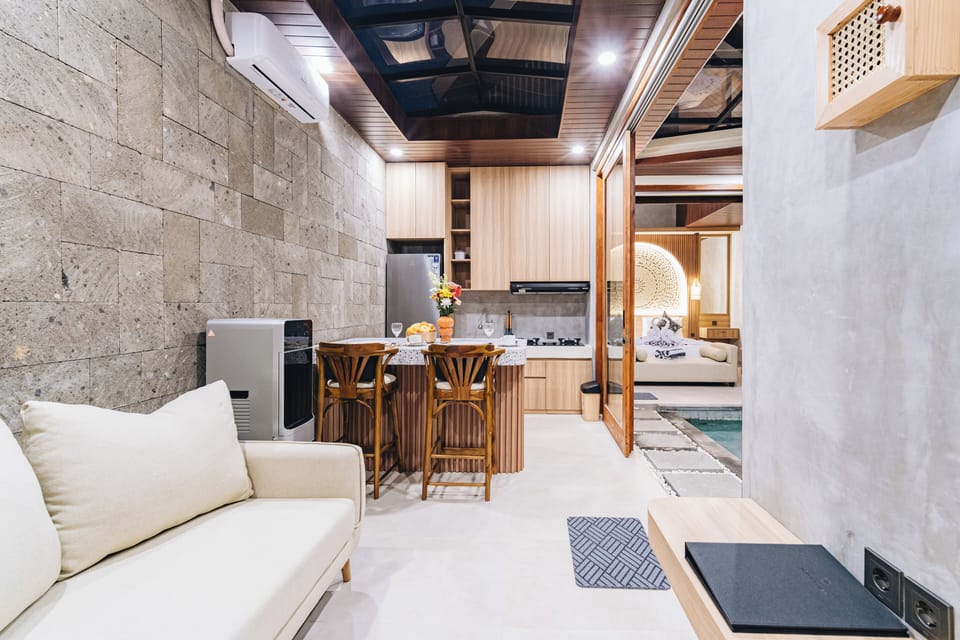 Exclusive Villa | Private kitchen | Full-size fridge, microwave, stovetop, electric kettle