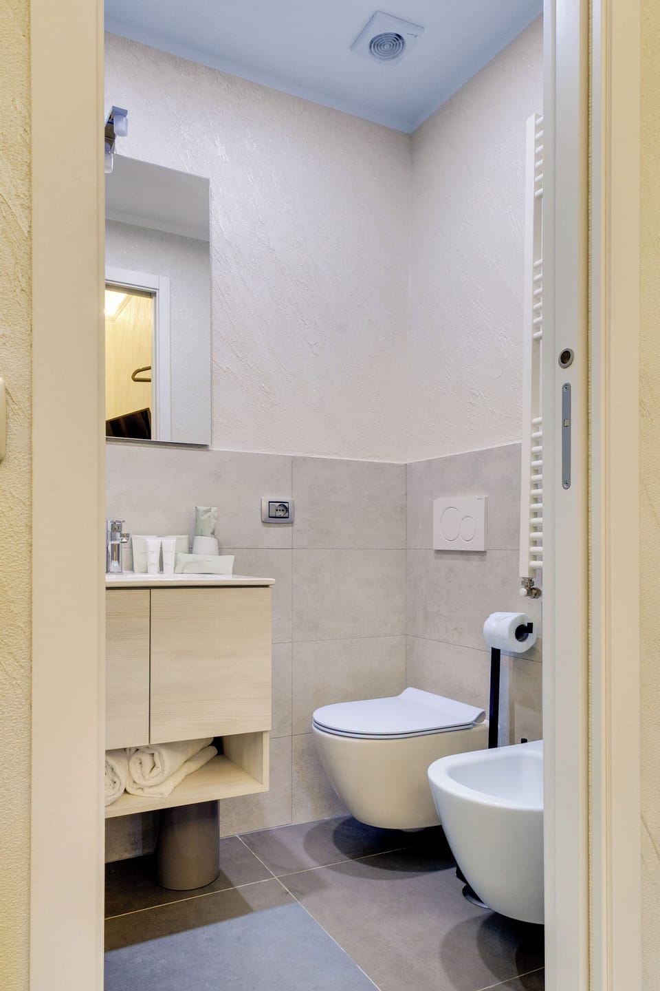 Shower, hair dryer, slippers, bidet