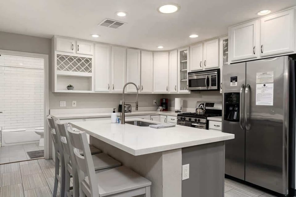 Stocked kitchen with modern appliances