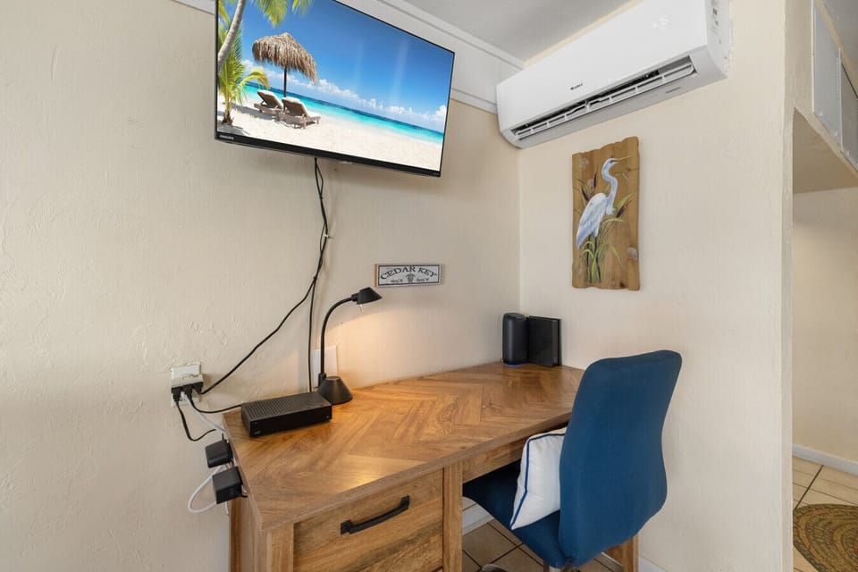 Dedicated work space with desk chair