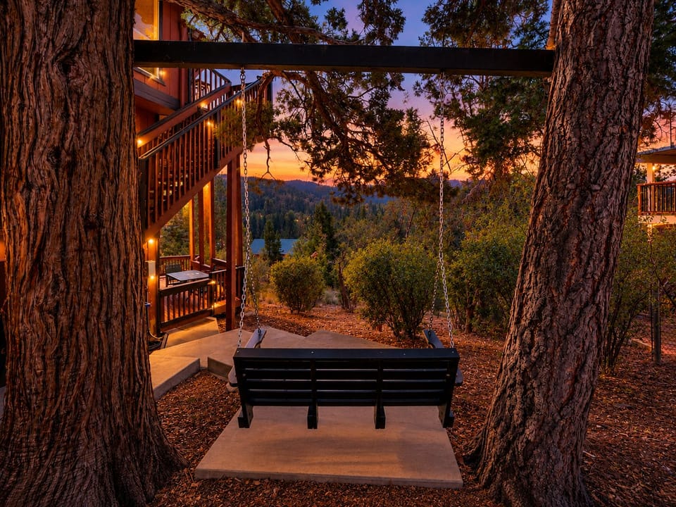 Twilight exterior with swing