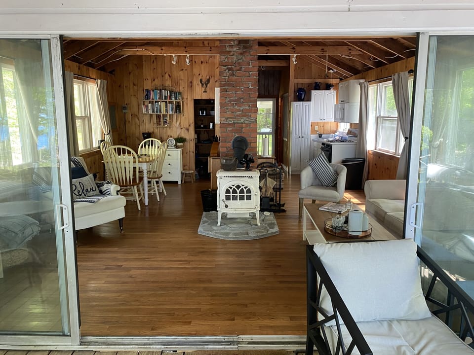 As you enter the cabin from the screened in deck- open concept-