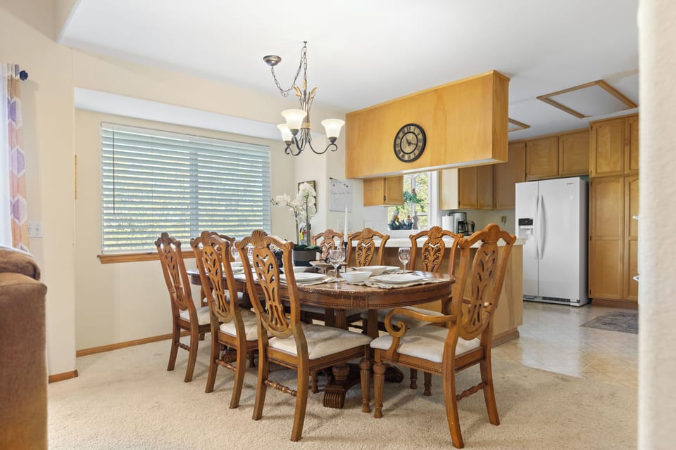 Dining table seats 8.