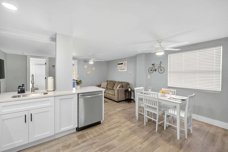Dining table seats 4 comfortably 