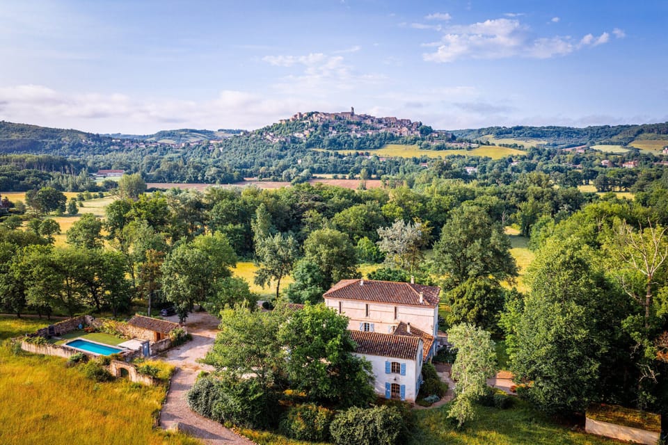 Aerial view with Cordes sur Ciel in the background