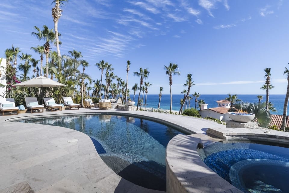 Poolside patio with ocean views