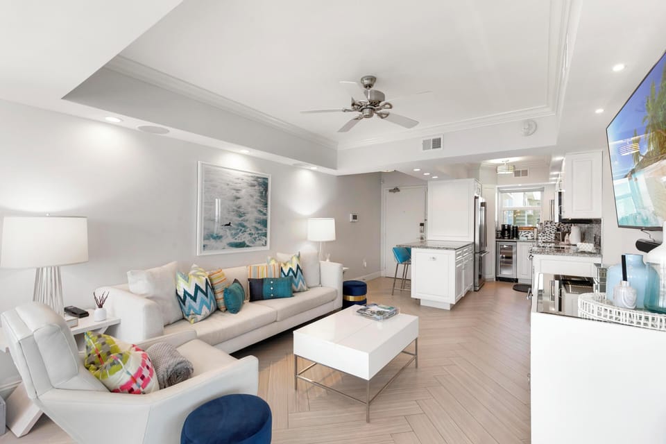 Beautiful open living concept with tray ceiling