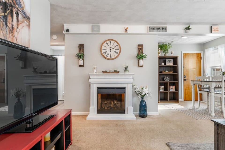 From a guest - ‘It was decorated nicely and the electric fireplace added a special ambiance on our snowy wintery night stay! The sofa and beds were comfy too! It had all the amenities we needed, including a very large TV...`