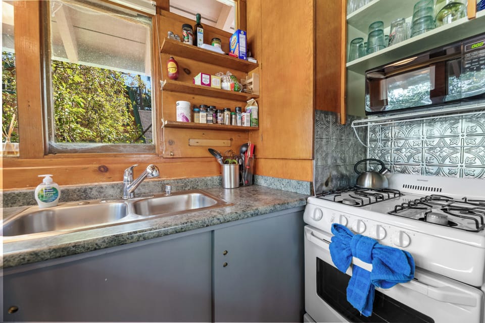 Basic Cabin, Patio, Mountain View | Private kitchen | Electric kettle, toaster