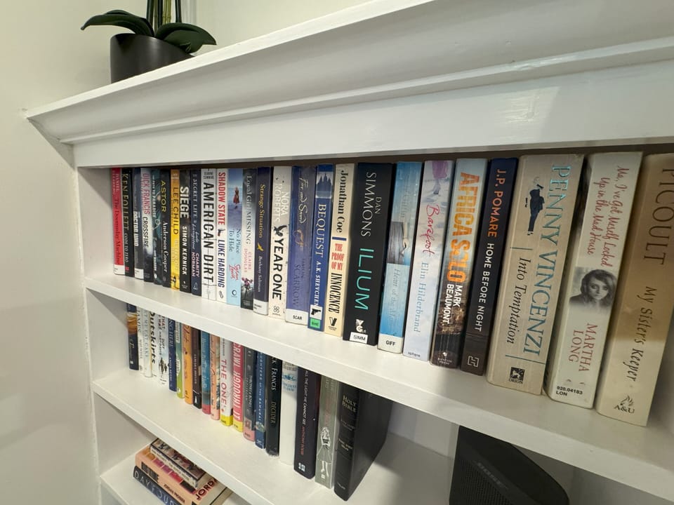 A regularly changing library, games and quality bluetooth speaker with cable.