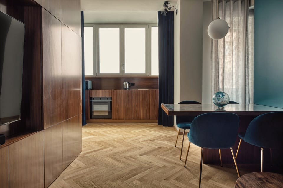 Apartment, 1 Double Bed with Sofa bed | Private kitchen | Espresso maker, electric kettle, dining tables