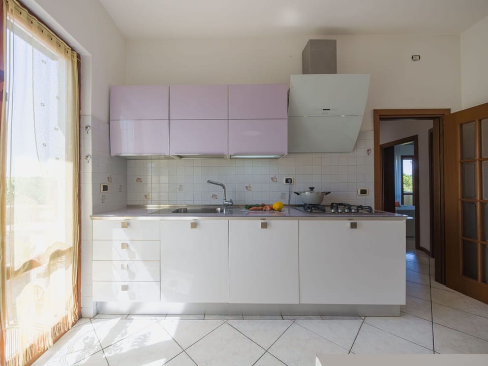 Kitchen, Flooring, Interior Design, Kitchen Appliance, Countertop, Wood, Floor, Cabinetry, Major Appliance, Lighting