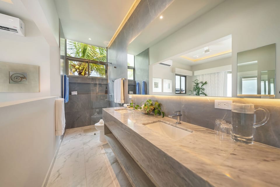 Primary bedroom en-suite bathroom with walk-in spa shower