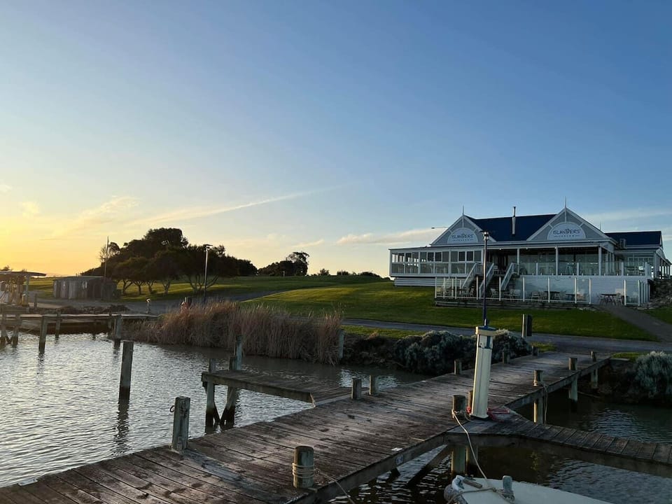 Evening light over the marina and The Islander Tavern, a minute walk away.