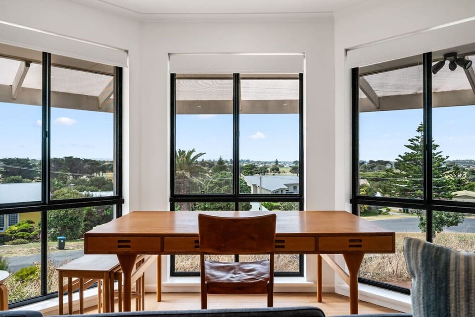 The dedicated workspace offers a tranquil setting for focused work, writing, or quiet reflection with sweeping views across Goolwa South.