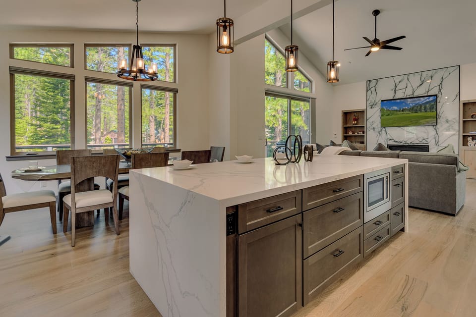 Kitchen island with built-in microwave