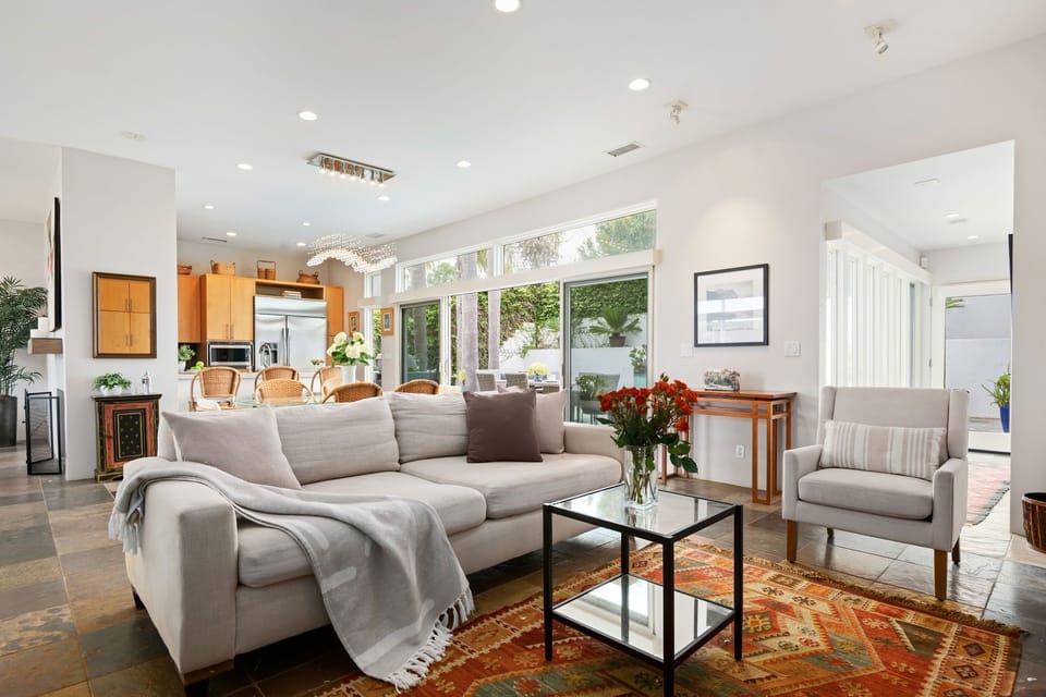 TV sitting area with option to open sliding glass doors to the backyard